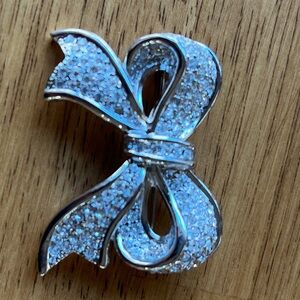 Holiday Bow with Rhinestones Brooch